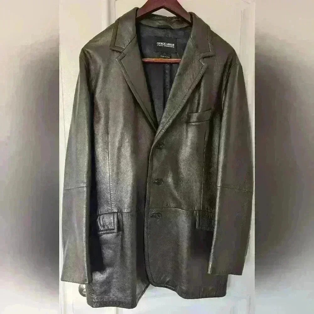 Giorgio Armani Men's Lamb Skin Leather Blazer Jacket Made In Italy Size 56